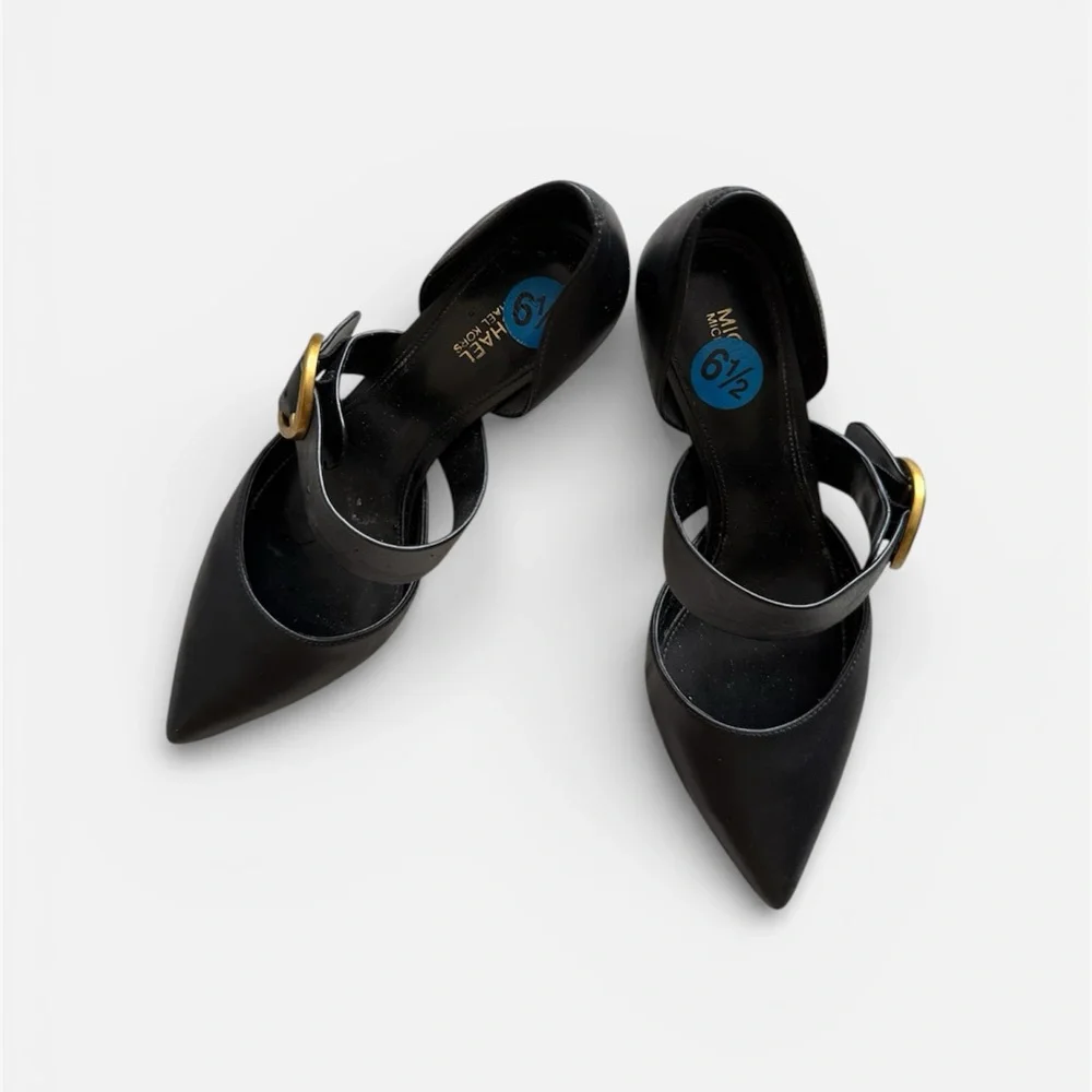 MICHAEL Michael Kors Black Heels with Gold Buckle - Picture 2 of 4